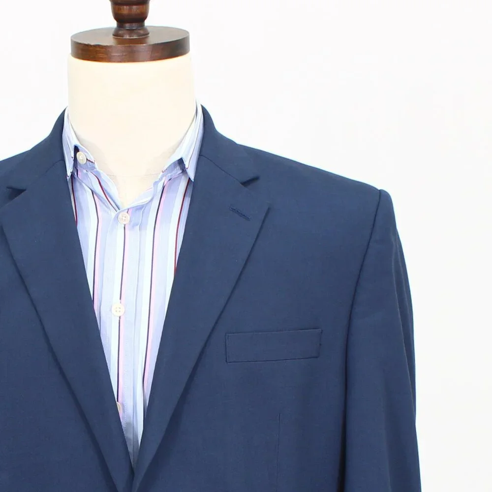 Haggar 44L Blue Solid 2-Button Sport Coat Blazer Jacket T723